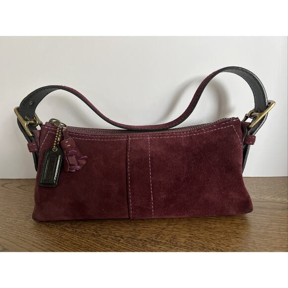 Coach Y2k Wine Plum Suede Baguette Shoulder Bag 7470 Fringe Charm W/ Dust Bag - Picture 1 of 16